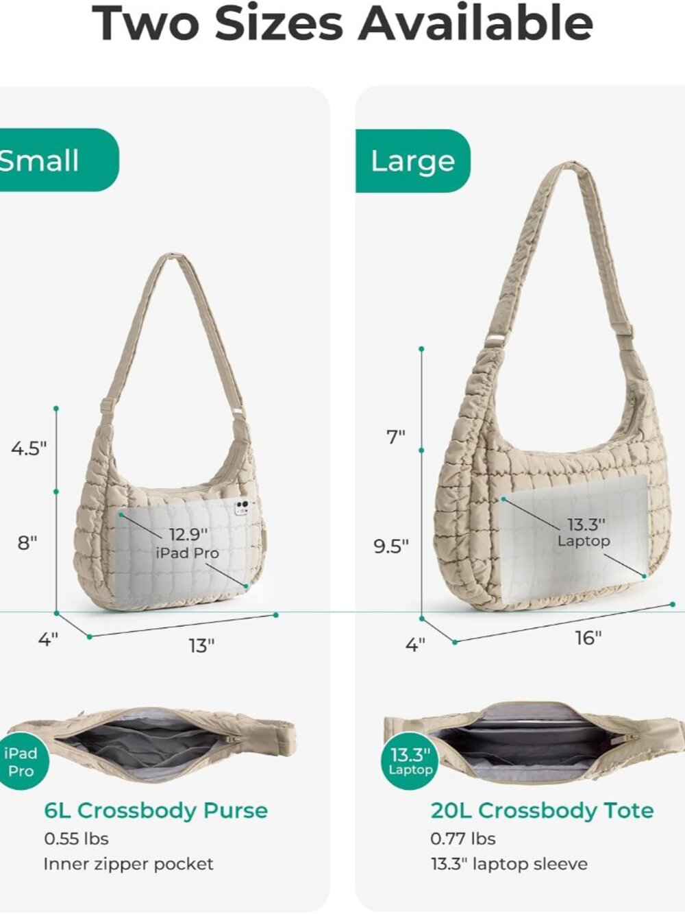 Quilted Crossbody Bags for Women, Travel Purses Hobo Shoulder Bag | Fits 12.9" i - Picture 4 of 9